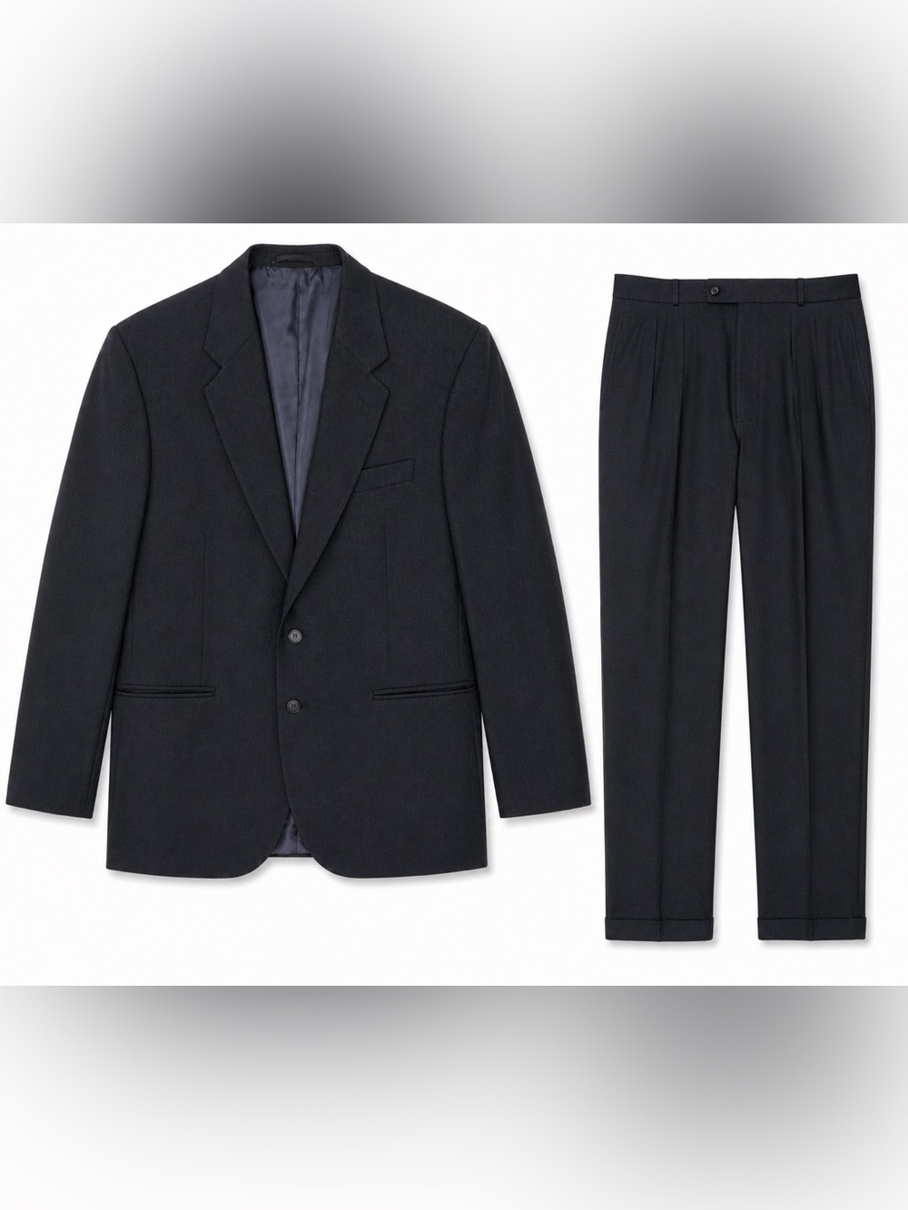 Vintage French Made 100% Wool Suit Black Mens 42R 32x23 2 Piece